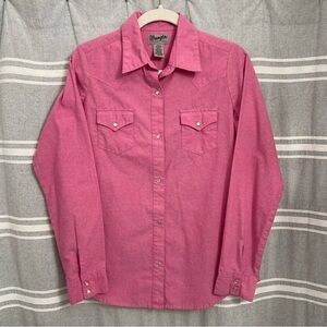 WRANGLER / Ladies Pink Pearl Snap Long Sleeve Western Shirt Size M